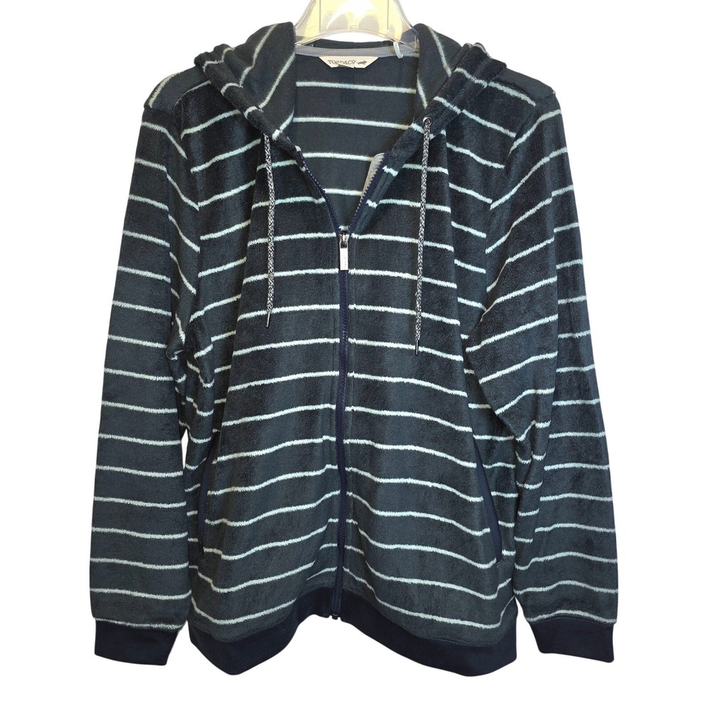 Toad & Co Cashmoor Velour Hoodie Jacket Full Zip Sz XL Gray White Stripe $119
